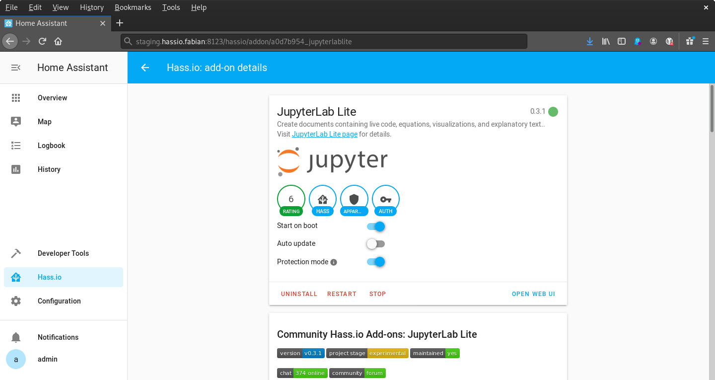 JupyterLab Lite Add-on after the installation